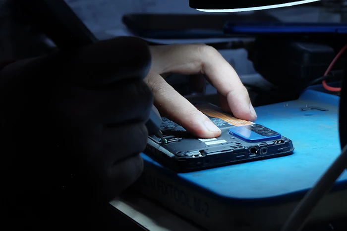 Móvil abierto bajo la lupa del puesto de microelectrónica